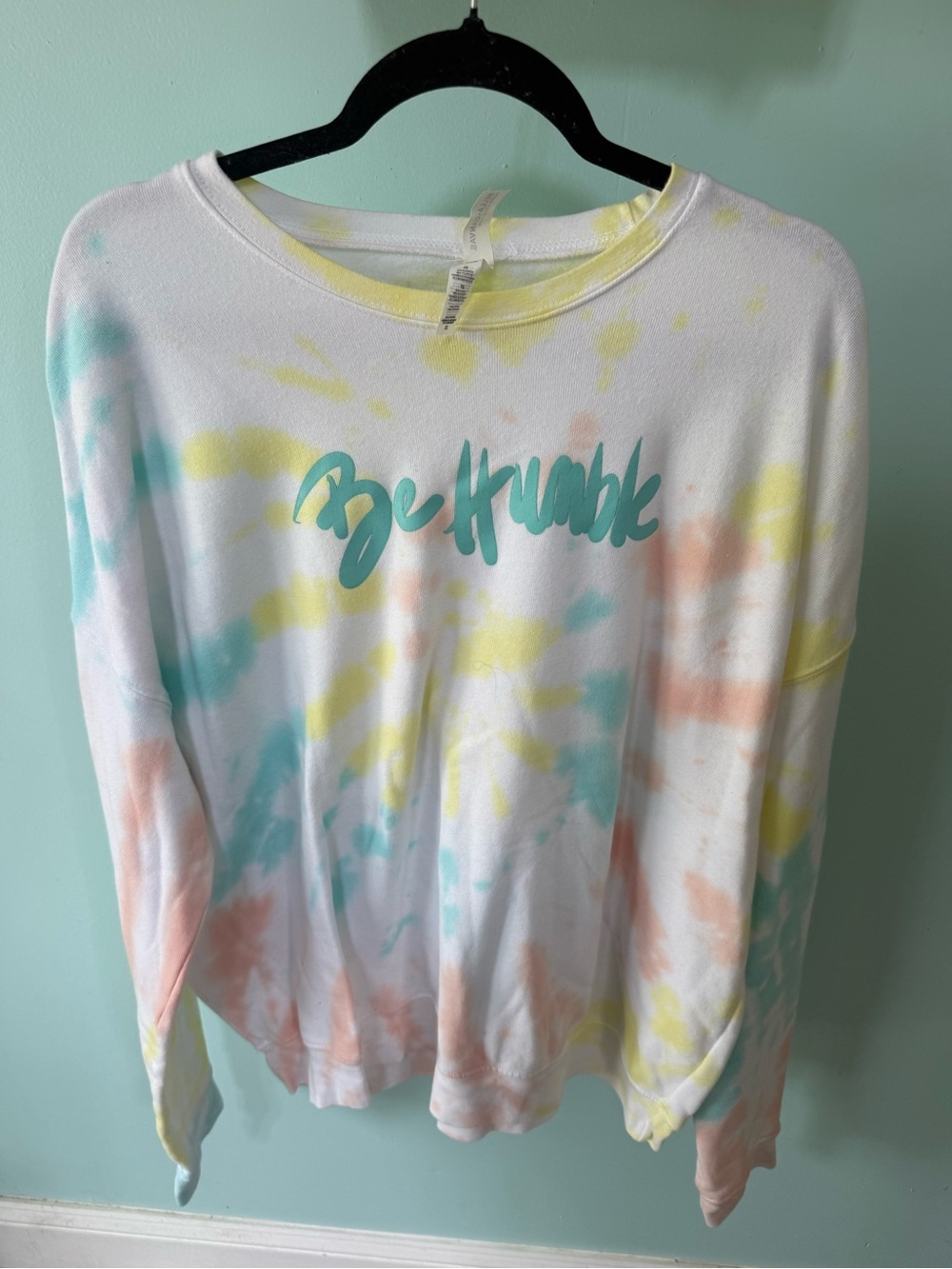 TieDye Be Humble Crewneck Sweatshirt Pastel Yellow Teal, Peach Size XL Christian